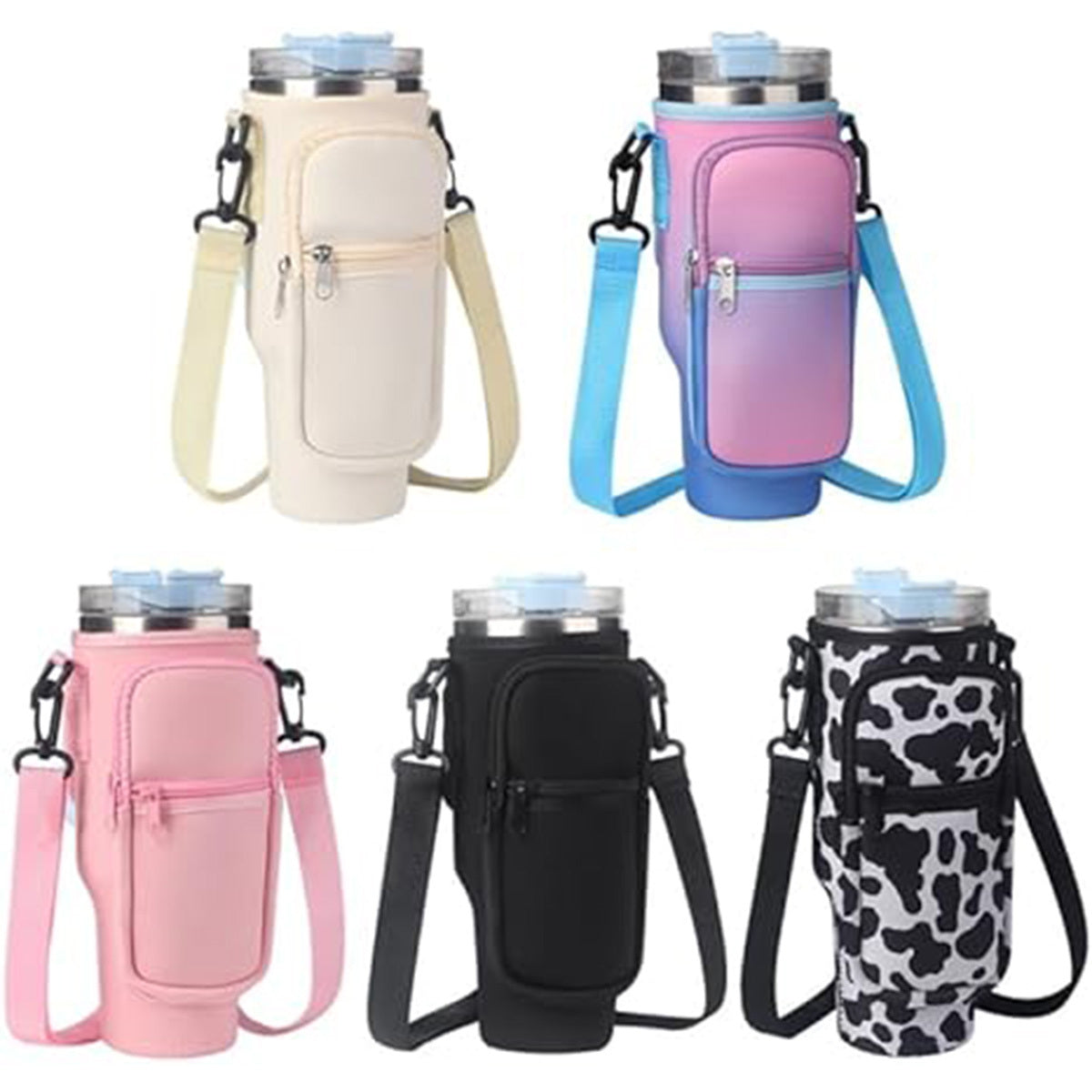 Water Bottle Carrier Bag Fit For 40oz Tumbler With Handle, Water Bottle Holder Bag With Adjustable Shoulder Strap  For Hiking Travelling Camping