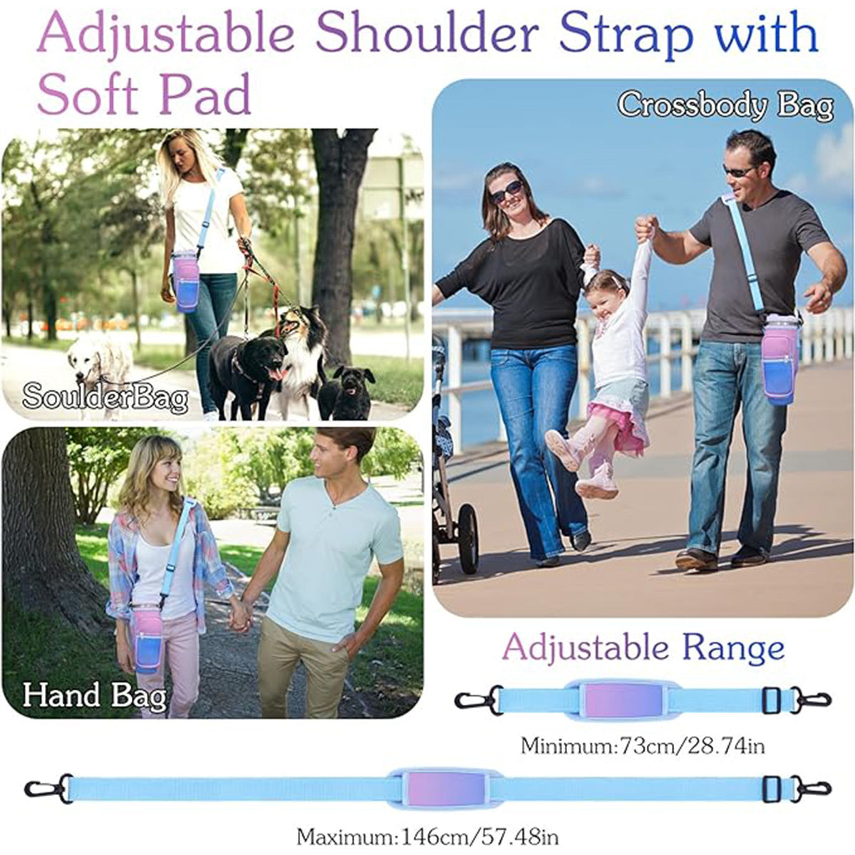 Water Bottle Carrier Bag Fit For 40oz Tumbler With Handle, Water Bottle Holder Bag With Adjustable Shoulder Strap  For Hiking Travelling Camping